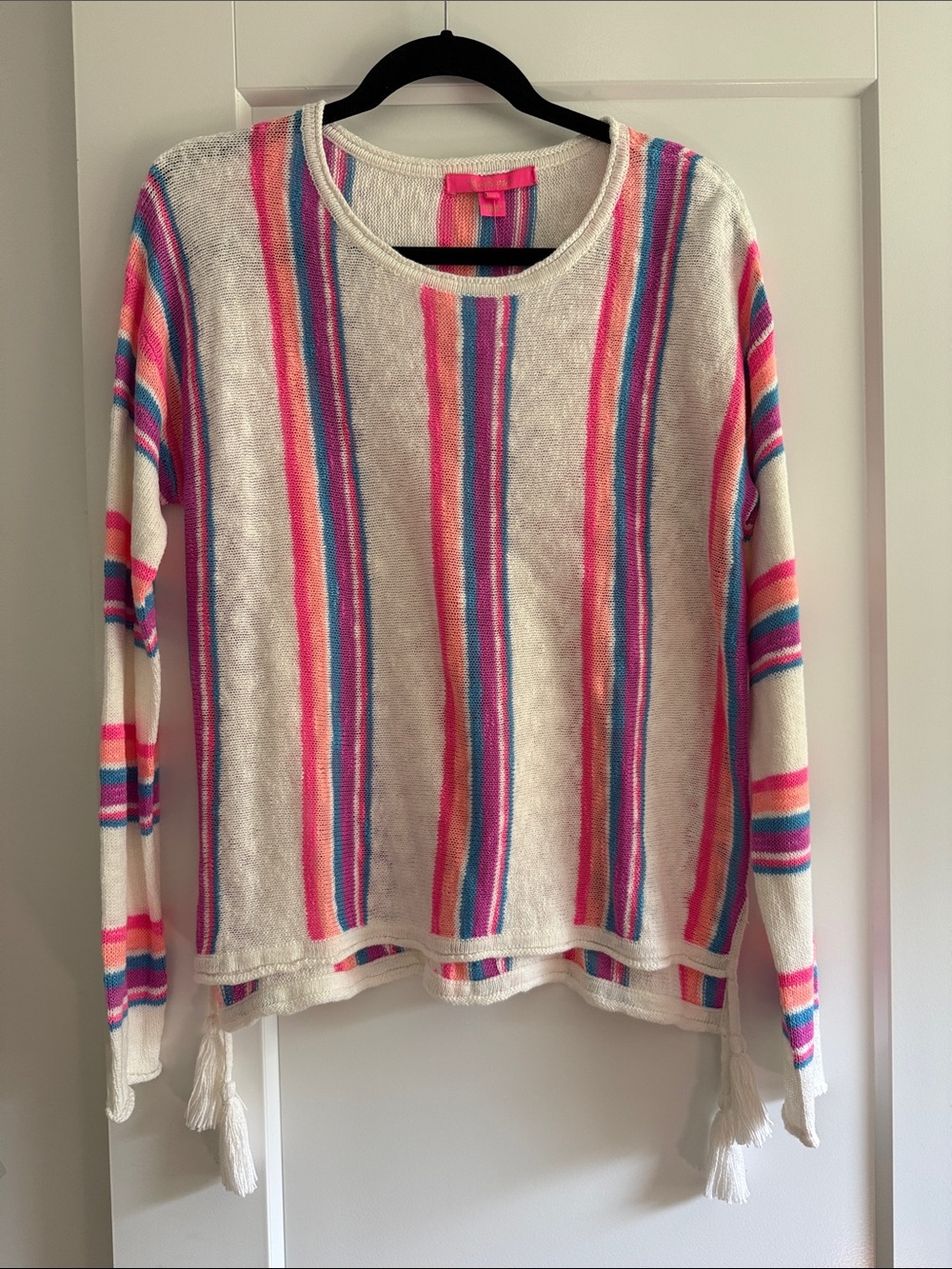 Lilly Pulitzer Cream Crewneck Sweater with Pink, Blue & Purple Stripes